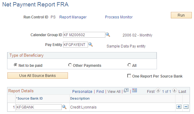 Net Payment Report FRA page