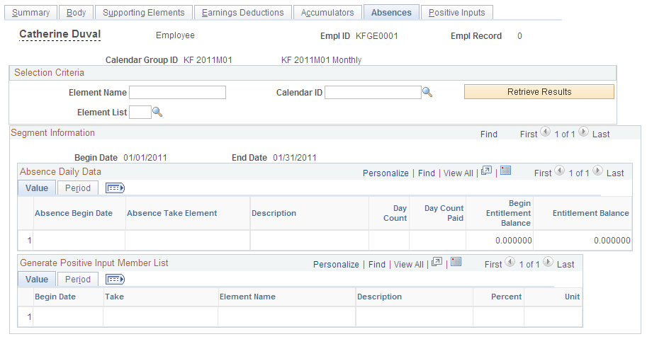 Absences page