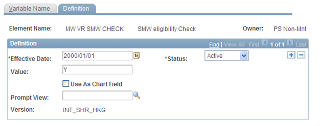 Definition page showing the definition for the SMW Eligibility Check element