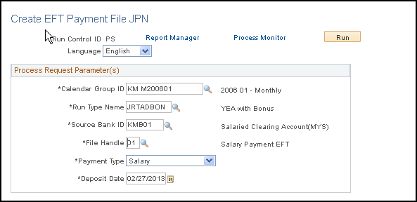 Create EFT Payment File JPN page