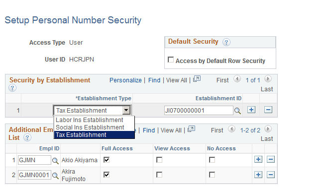 Setup Personal Number Security page