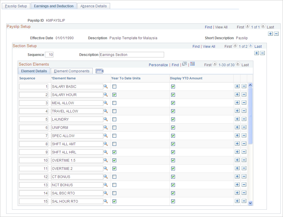 Earnings and Deduction page