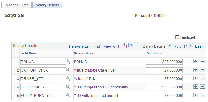 Salary Details page