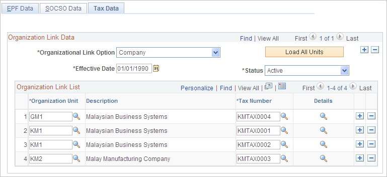 Tax Data page