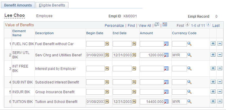 Benefit Amounts page