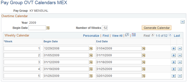 Pay Group OVT Calendars MEX page