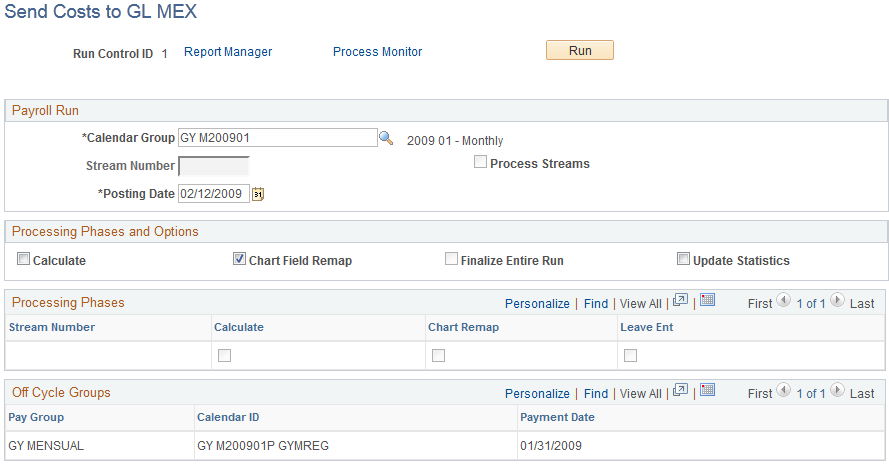 Send Costs to GL MEX page