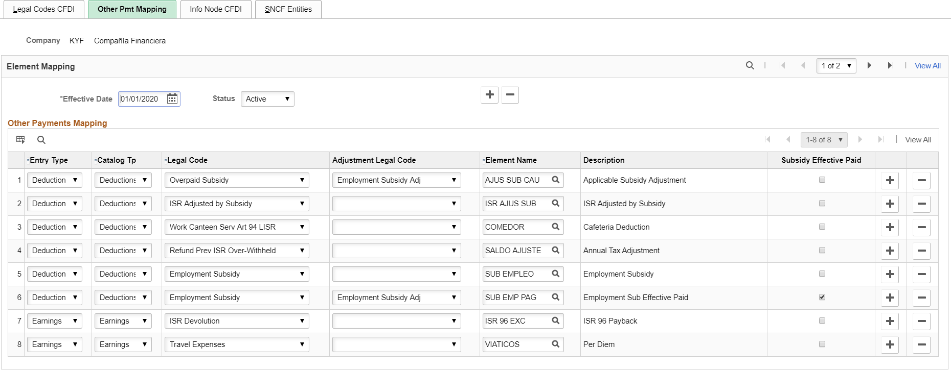 Other Payments Mapping page