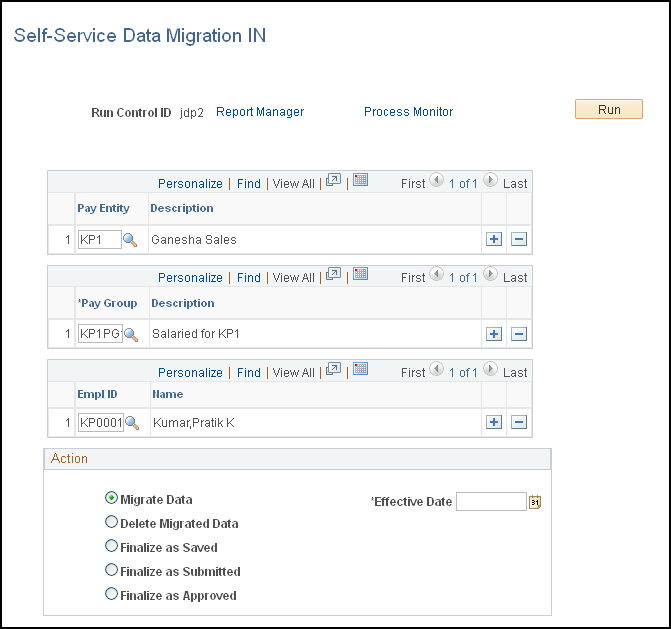 Self Service Data Migration IND page