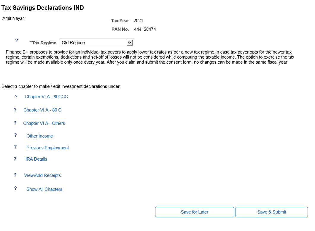 Tax Savings Declarations IND