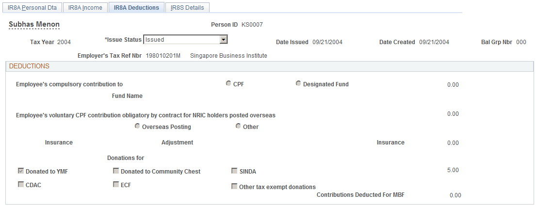 IR8A Deductions page