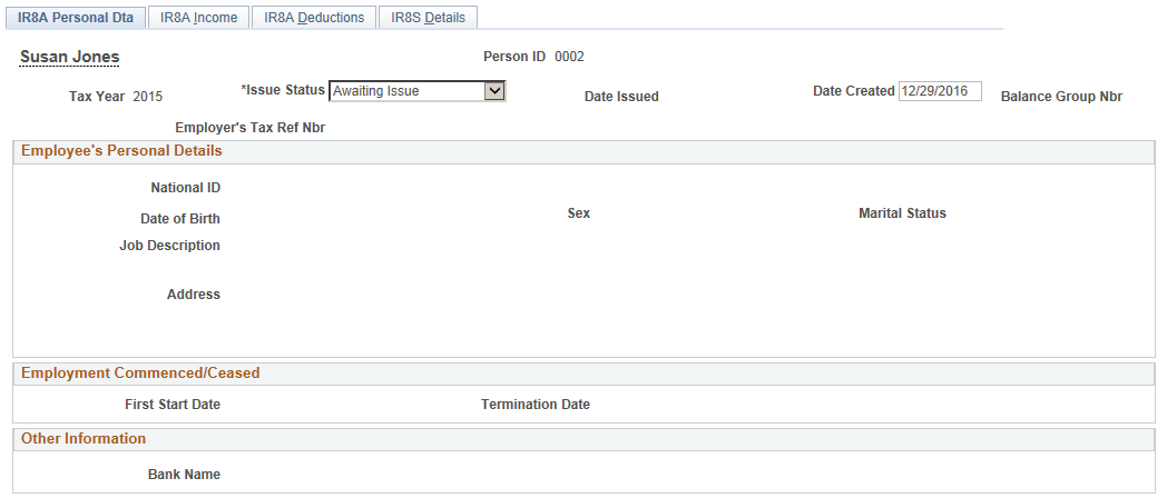 IR8A Personal Data Page