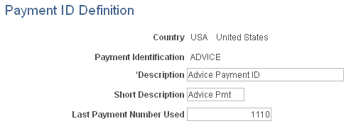 Payment ID Definition page