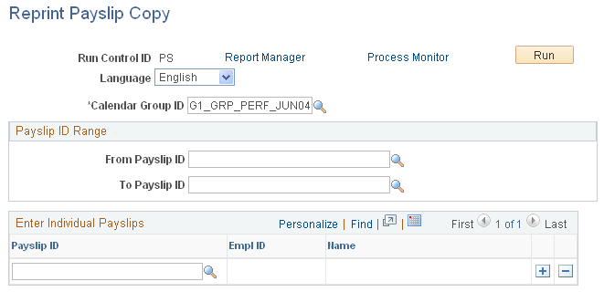 Reprint Payslip Copy page