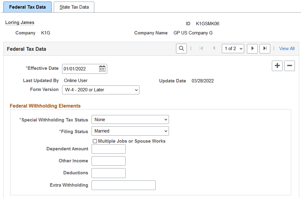 Federal Tax Data page (1 of 2)