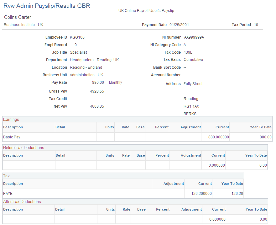 Rvw Admin Payslip/Results GBR page (1 of 2)