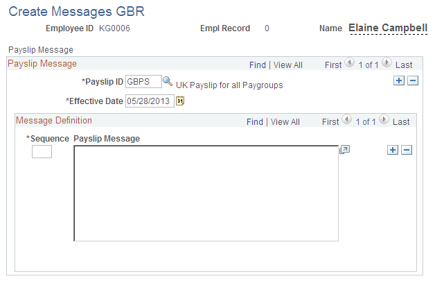 Create Messages GBR page