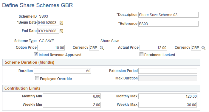 Define Share Schemes GBR page (1 of 2)