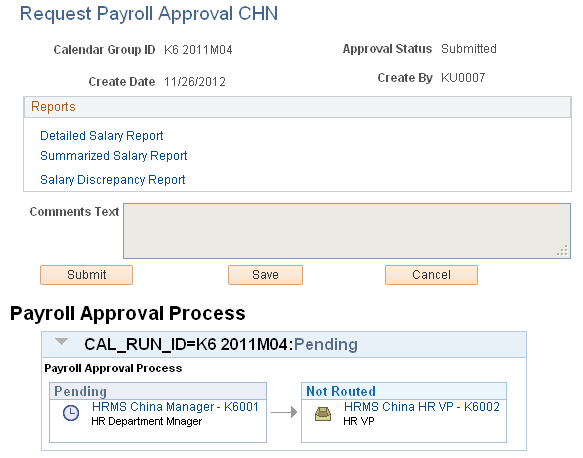 Request Payroll Approval CHN page
