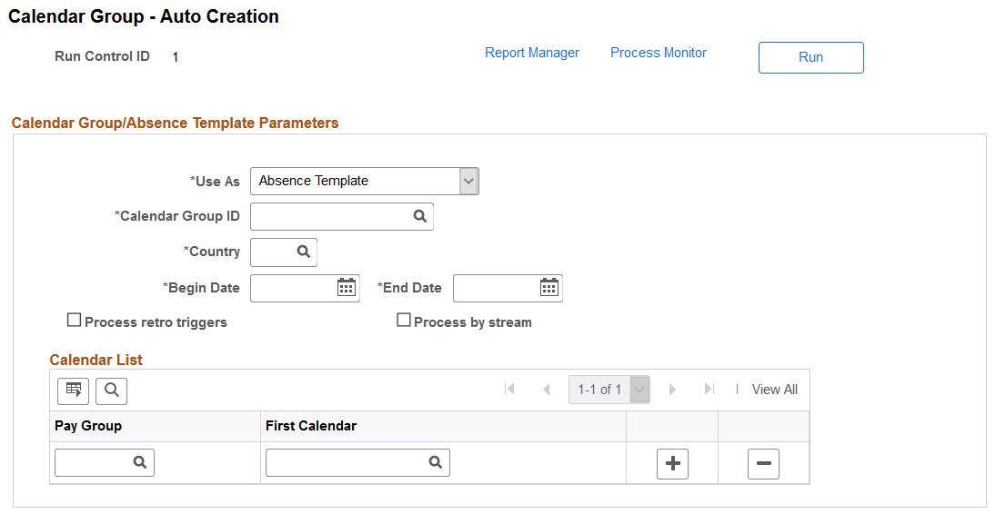 Absence Template page for CG