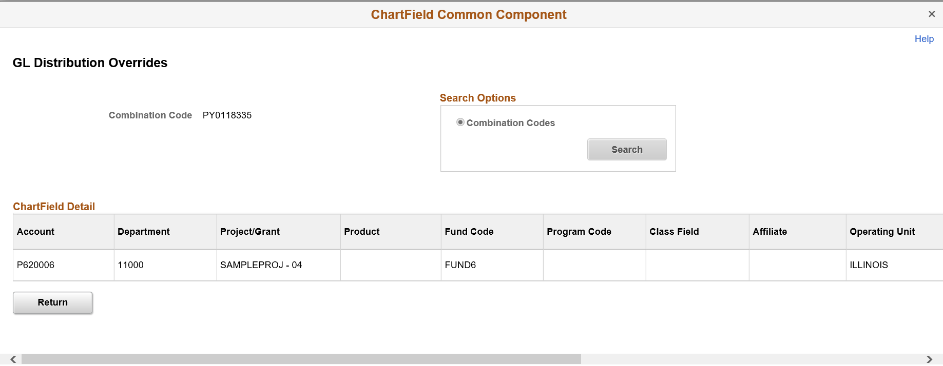 ChartField Common Component modal window