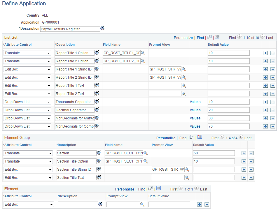 Define Application page