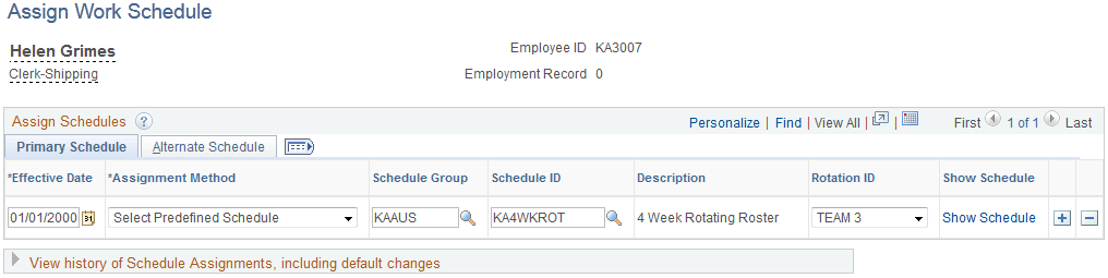 Assign Work Schedule page