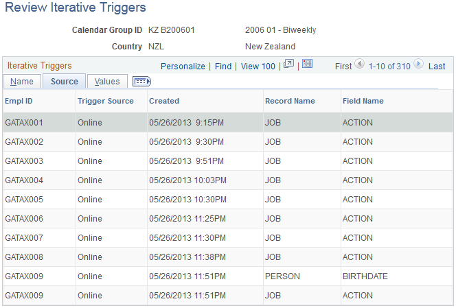 Review Iterative Triggers page - Source tab