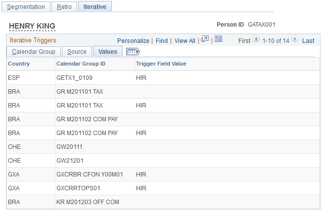 Iterative page - Values tab