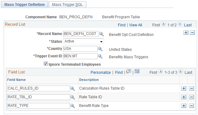 Mass Trigger Definition page