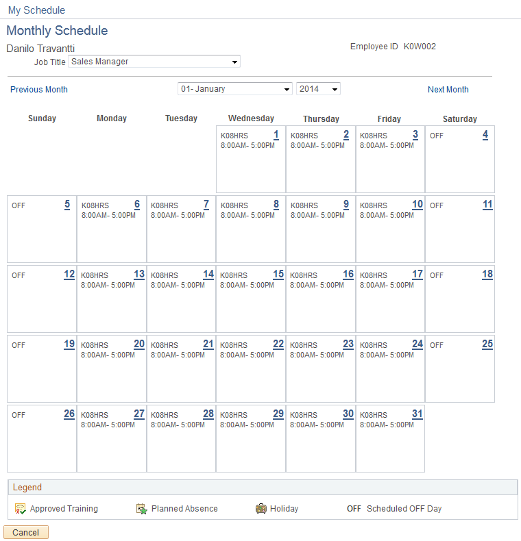 Monthly Schedule page