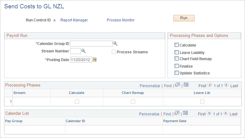 Send Costs to GL NZL page