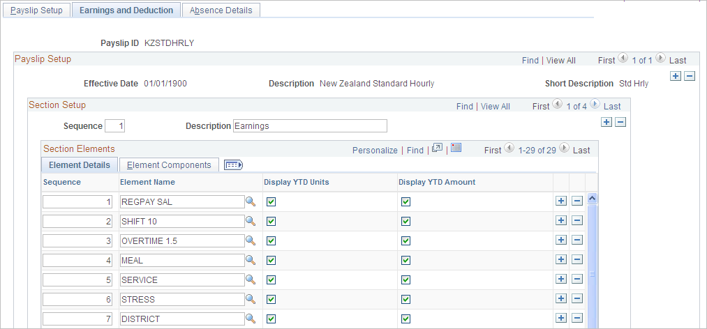 Earnings and Deduction page