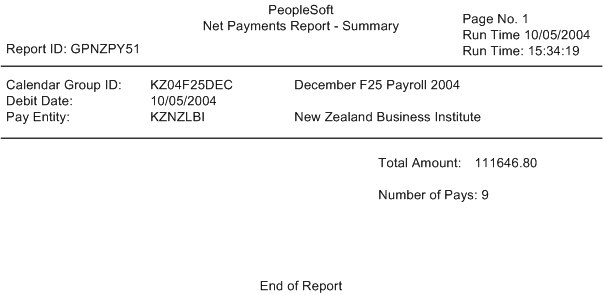 Net Payment Summary report