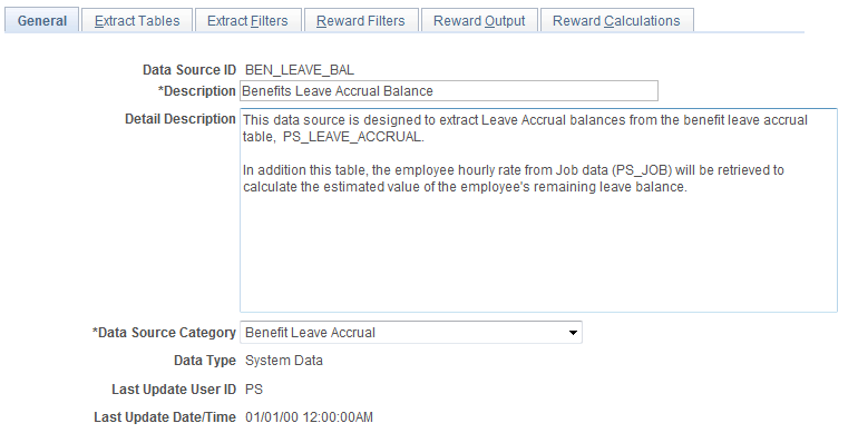Define Reward Data Source - General page