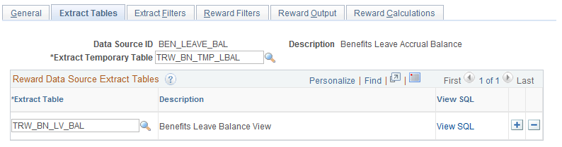 Define Reward Data Source - Extract Tables page