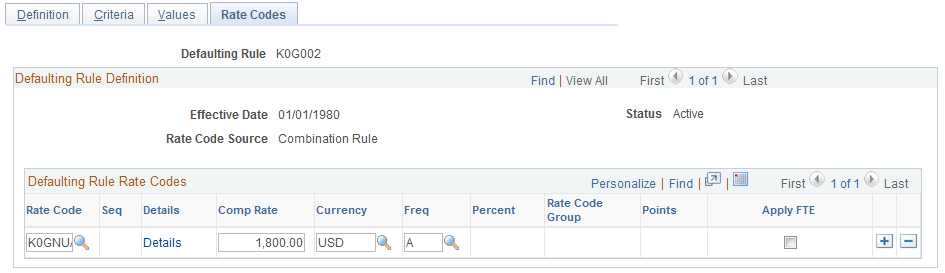 Rate Code Defaulting Rules - Rate Codes page