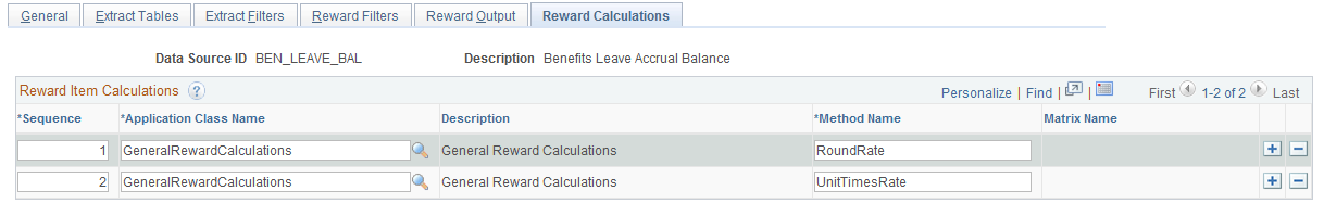 Define Reward Data Source - Reward Calculations page