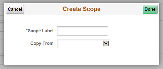 Create Scope modal page