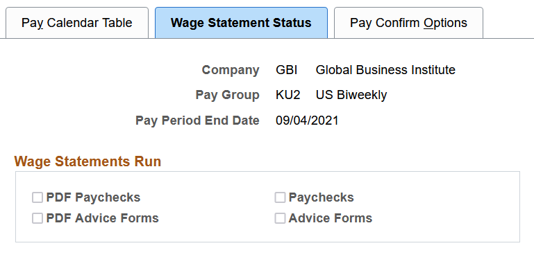 Wage Statement Status page