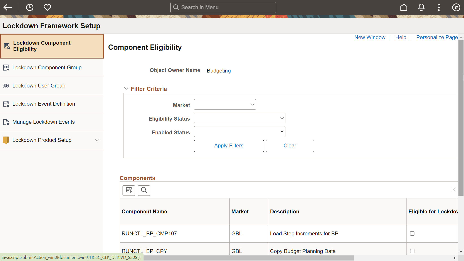 Component Eligibility page