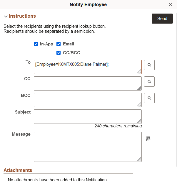 Notify Employee page in fluid when the Email options are selected