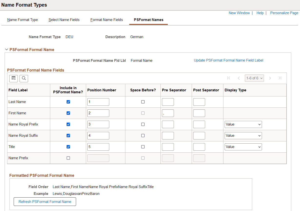 PSFormat Names page (1 of 2)