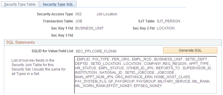 Security Type SQL page (1 of 3)