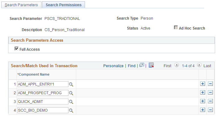 Search Permissions page