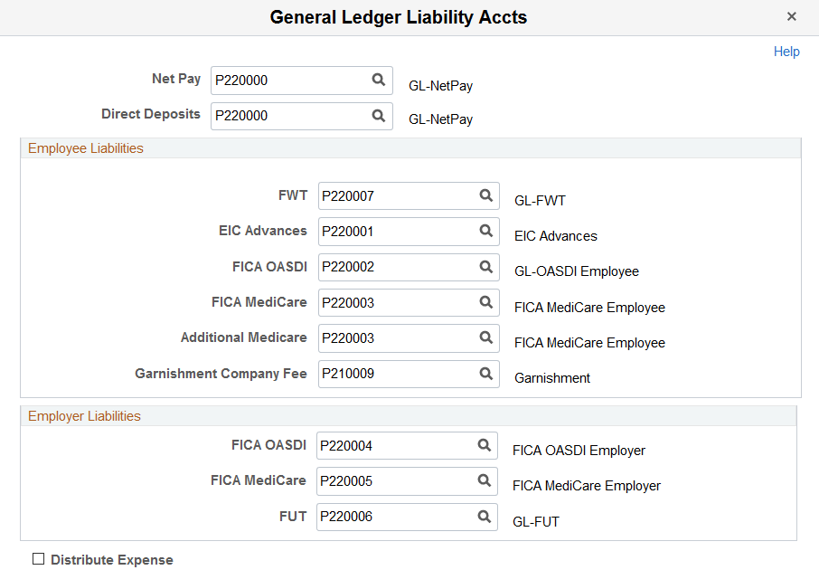 (Payroll for North America) General Ledger Liability Accts page