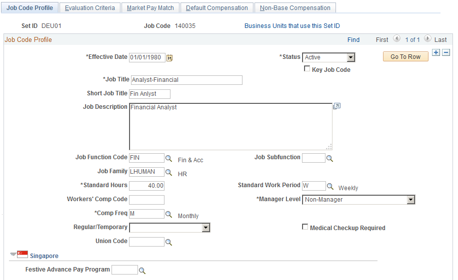 Job Code Profile page (1 of 5)