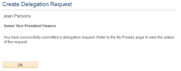 Create Delegation Request - Confirmation page