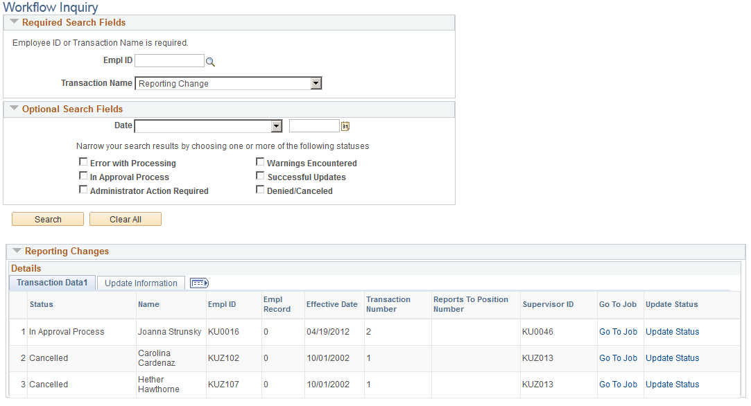 Workflow Inquiry page