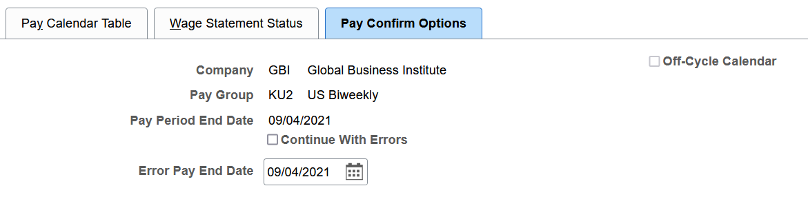 Pay Confirm Options page